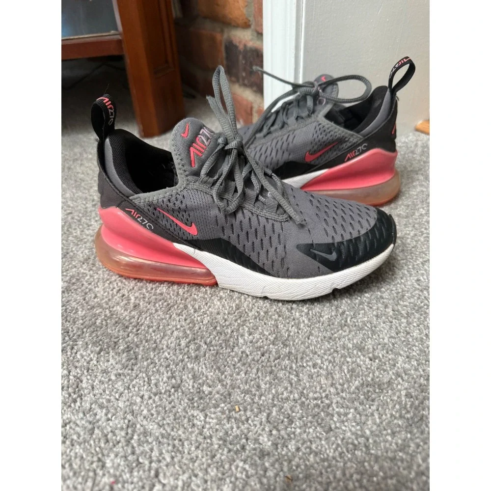 Nike Air Max 270 Gunsmoke Atomic Pink Grey Running Shoes Kids 3.5Y